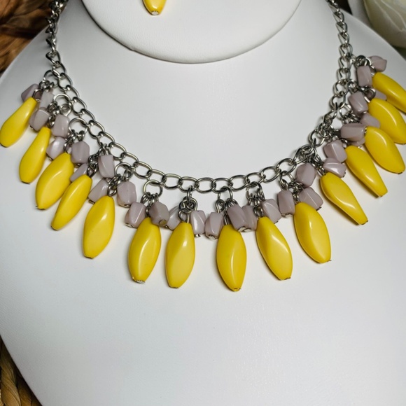 Bead Binge, Yellow and Gray Beaded Necklace and Earrings Set - Picture 4 of 16